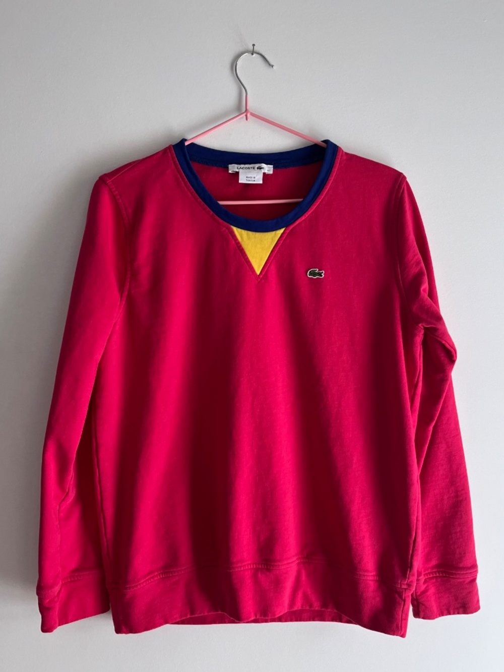 Lacoste Colourblock Crewneck Sweatshirt in Bright Pink - Size 42 / L